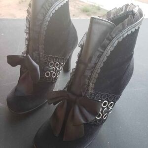 Demonia Black Heeled Boots with Lace and Bow